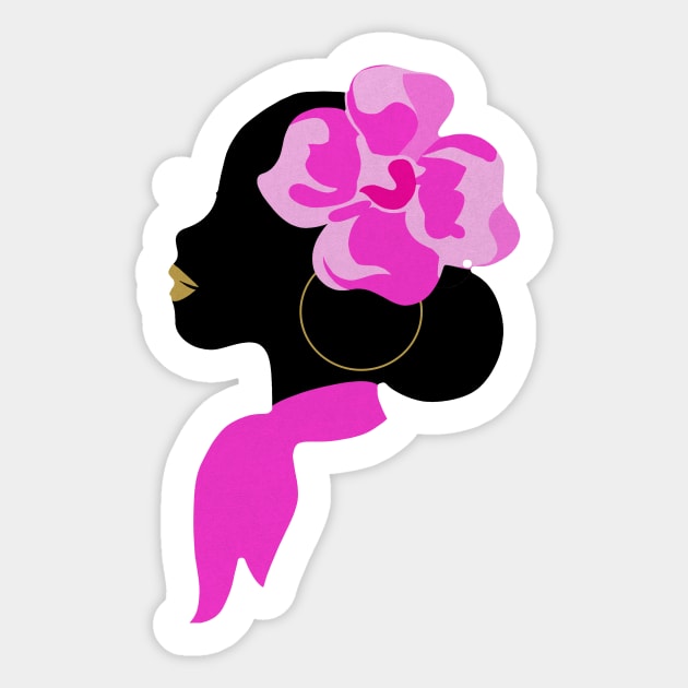 Beautiful Black Afro Woman with Pink Flower Sticker by dukito